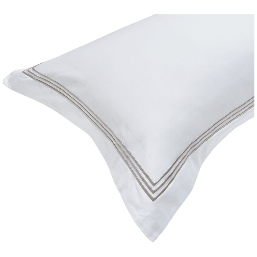 Grosvenor House 500TC Hotel Embroidered Tailored Pillowcase White With Taupe (2 Pack) — image 3