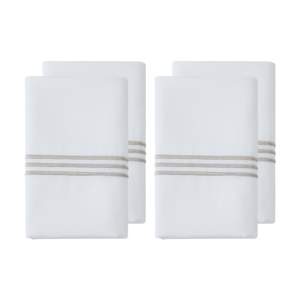 Grosvenor House 2x 2pc 500TC Hotel Embroidered Standard Pillowcases - Pillowcase White Taupe