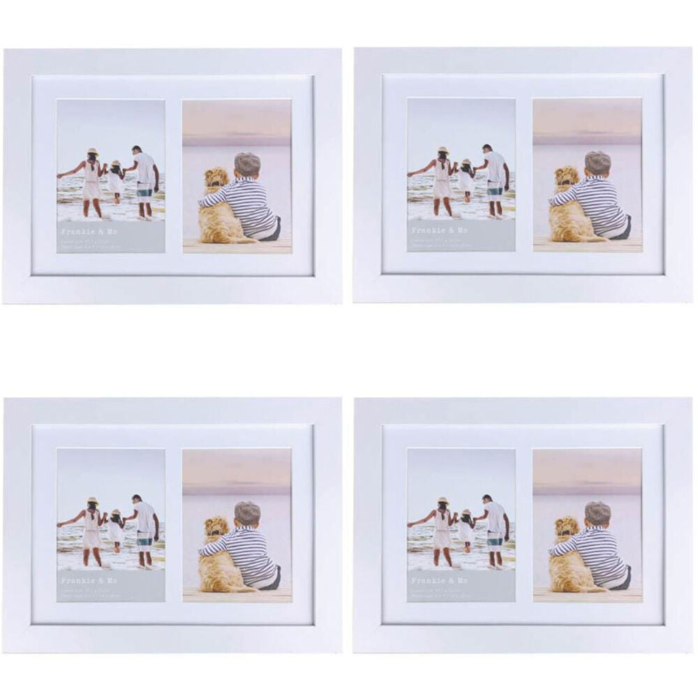 Frankie & ME Wooden Collage 5x7'' Double Picture Frame Hom Decor White (4 Pack)