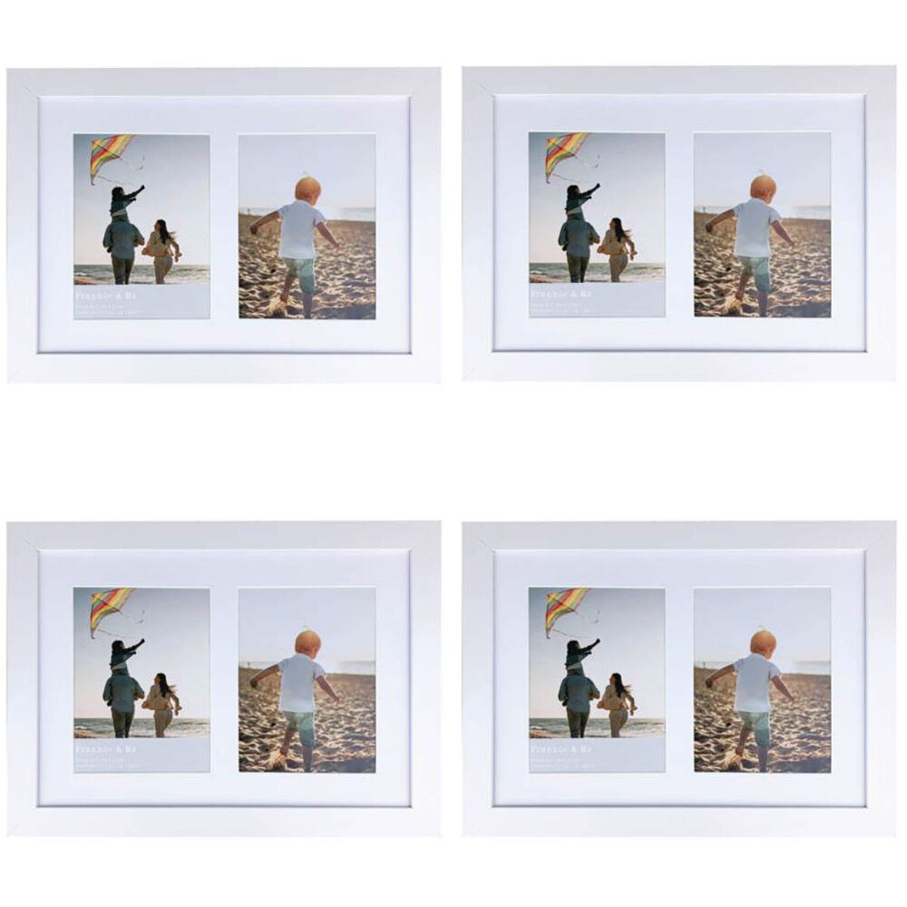 Frankie & ME Wood Collage 6x8'' Double Picture Frame Home/Office Decor White (4 Pack)