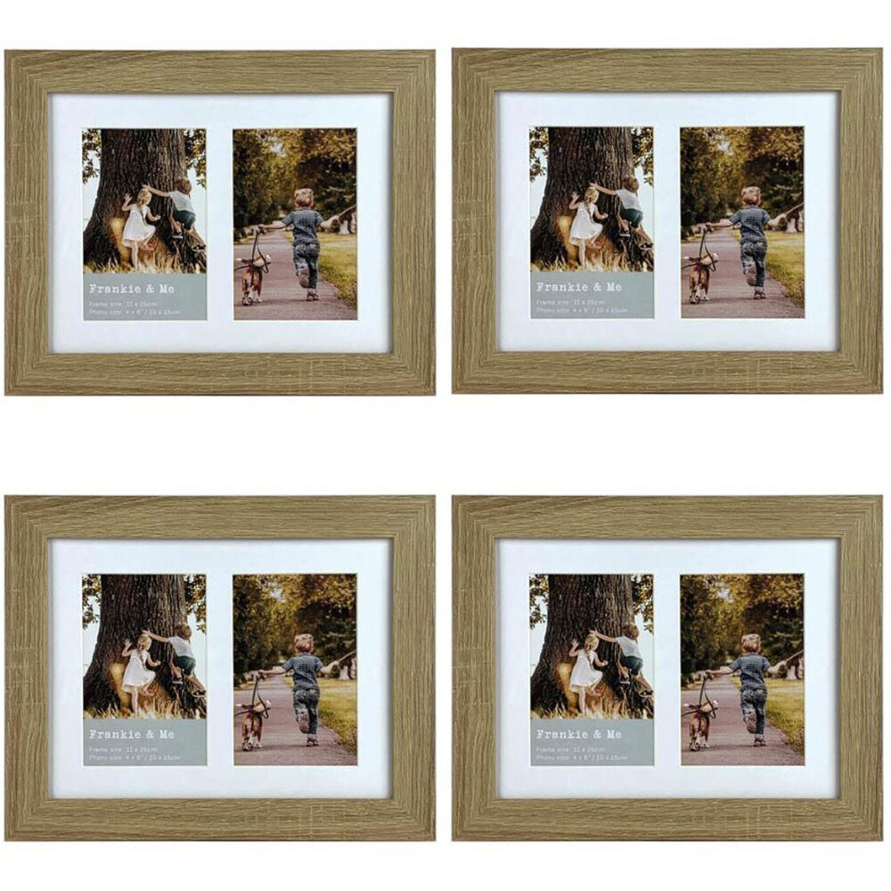 Frankie & ME Wooden Collage 4x6'' Double Picture Frame Home/Office Decor Oak (4 Pack)
