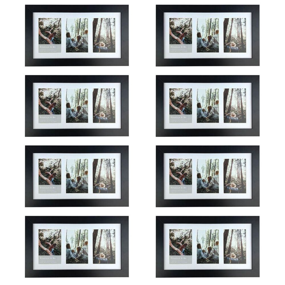 Frankie & ME Wood Collage 4x6'' Triple Picture Frame Home/Office Decor Black (8 Pack)