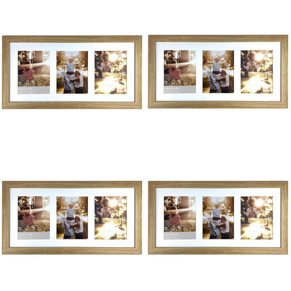 Frankie & ME Wooden Collage 6x8'' Triple Picture Frame Home/Office Decor Oak (4 Pack)