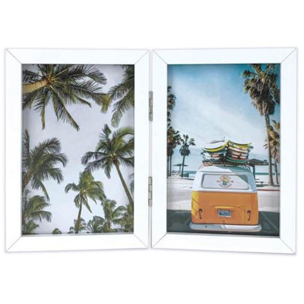 Frankie & ME Hinged 4x6'' Double Picture Frame Home/Office Photo Decor — White