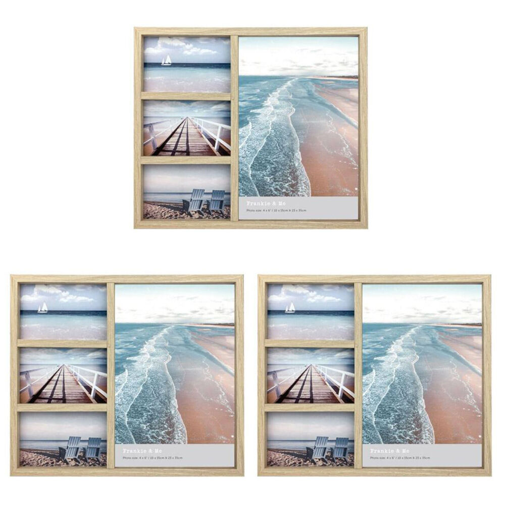 Frankie & ME Collage Flat 4 Pictures Frame Home/Office Decor 37cm Oak (3 Pack)