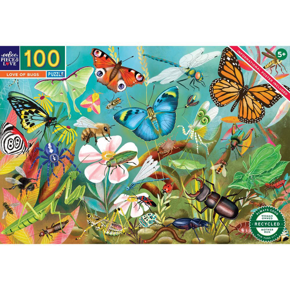 Eeboo Jigsaw Puzzle Love of Bugs 45x68cm Kids Educational Game 5y+ (100 Pieces)