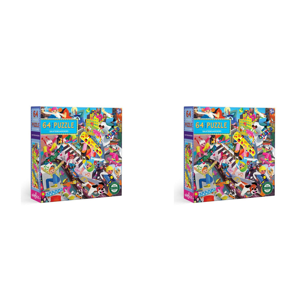 Eeboo 64pc eeBoo Jigsaw Puzzle 38x38cm Kids Educational Play Game Skateboarders 5+ (2 Pack)