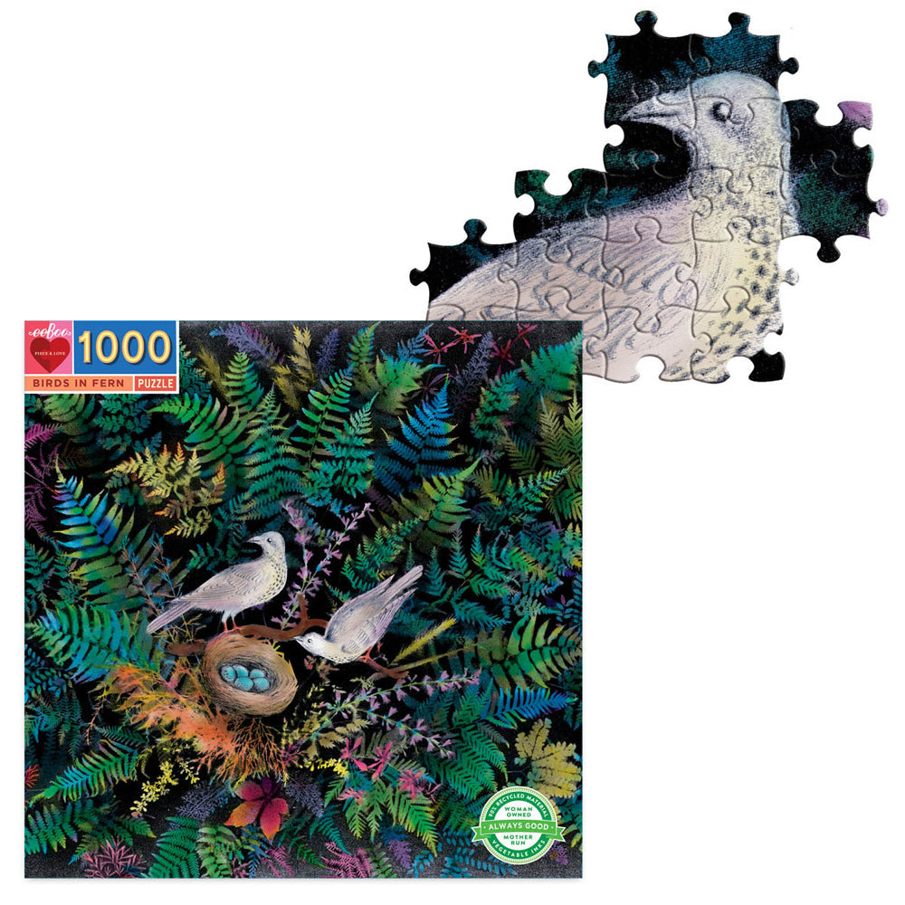Eeboo Jigsaw Puzzle Tabletop Family Game 58.4cm Birds In Fern 14+ (1000 Pieces)