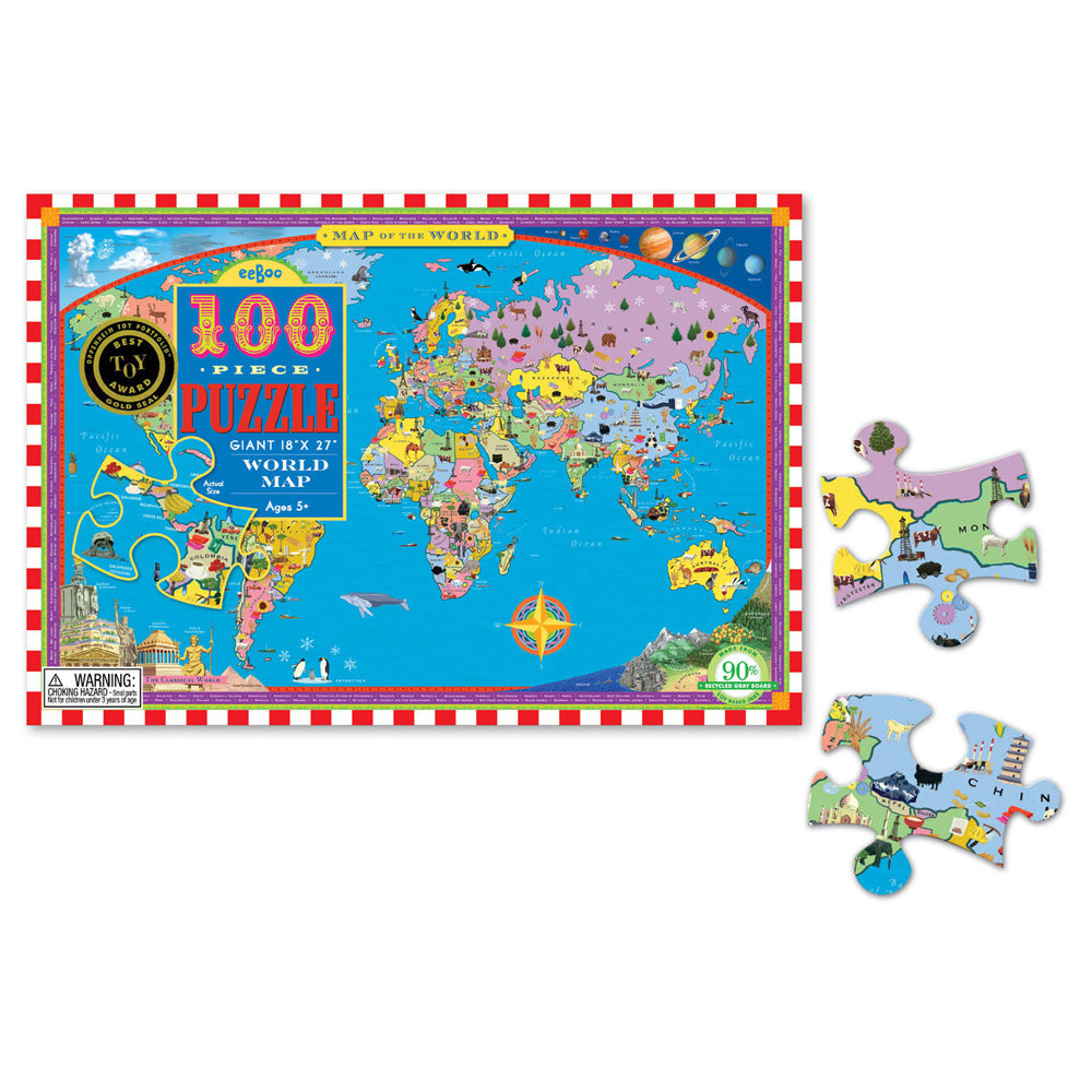 Eeboo Jigsaw Puzzle World Map 45x68cm Kids/Children Learning Game 5+ (100 Pieces) — image 2