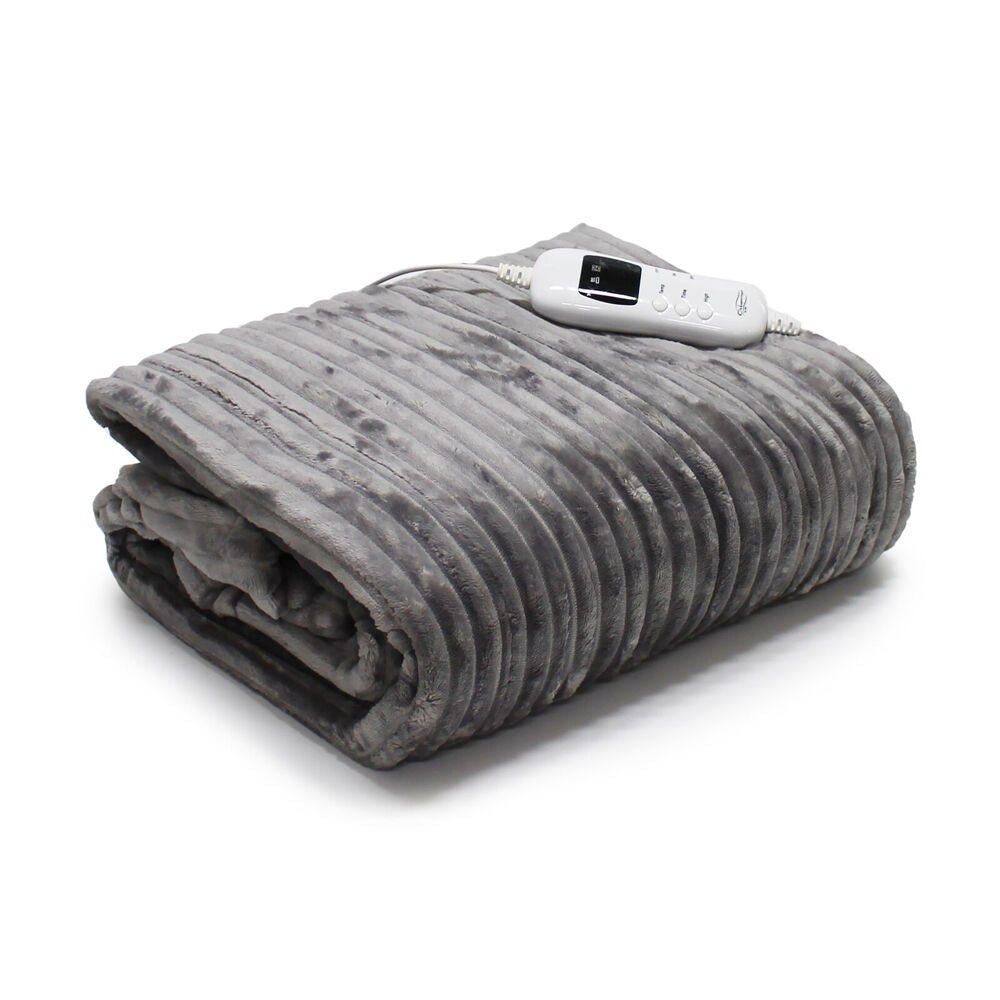 Onkaparinga Grey Sherpa Plush Heated Throw/Electric Blanket w/LED Heat Control — image 2