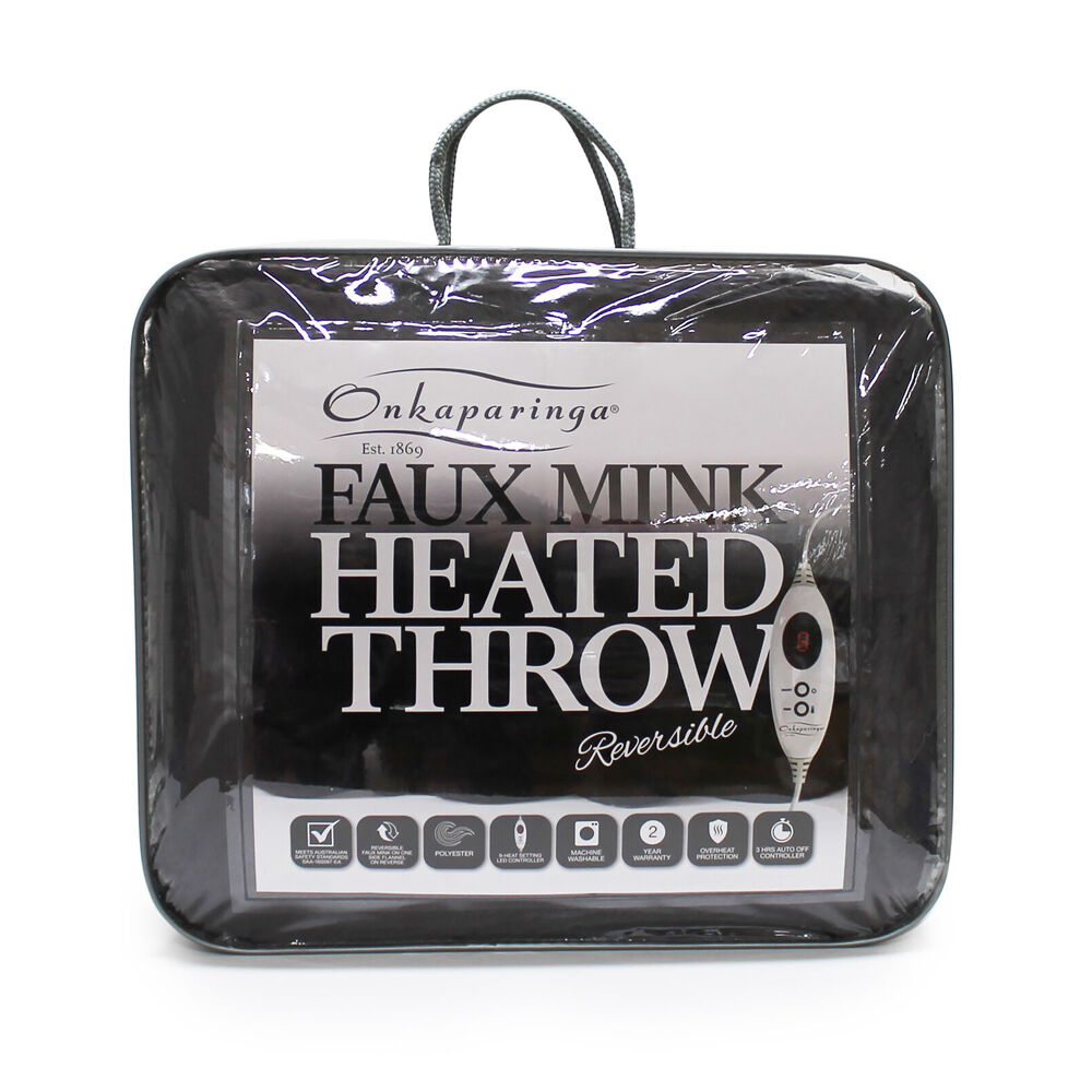 Onkaparinga Faux Mink Heated Throw/Electric Blanket w/LED Heat Control — Charcoal