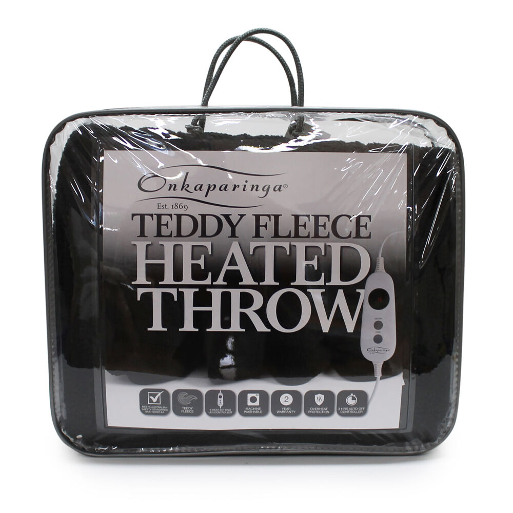 Onkaparinga Charcoal Teddy Fleece Heated Throw/Electric Blanket w/LED Heat Ctrl