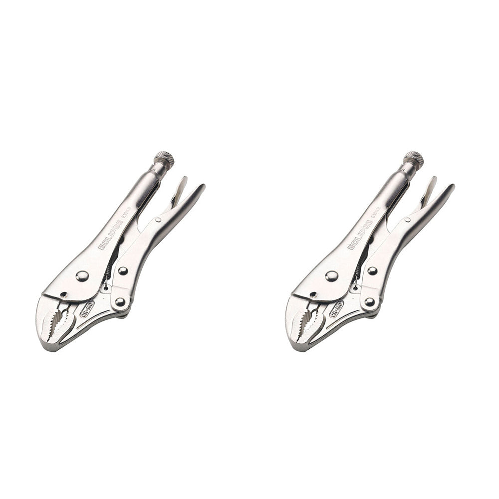 Eclipse Pro Tools Steel Clamp Locking Plier Curved Jaw w/Cutter 250mm Silver (2 Pack)