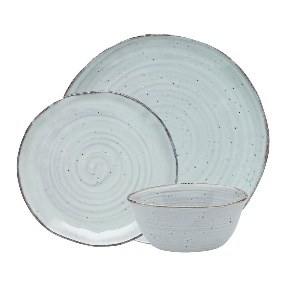 Ecology Ottawa Stoneware Dinner/Side Plate/Bowl Rustic Tableware Set Lichen (12 Pieces)
