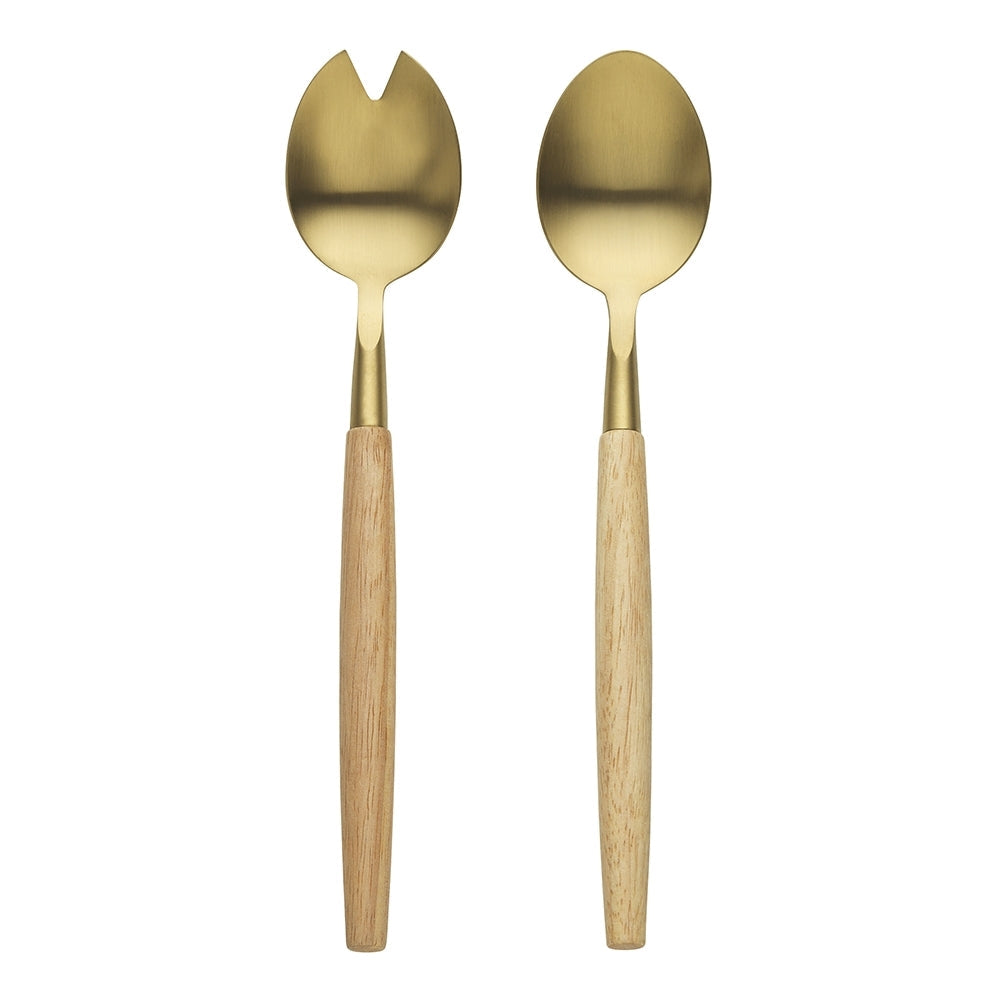 Ecology Rubberwood & Stainless Steel Alto Salad Server Set Gold 27.5cm (2 Pieces)