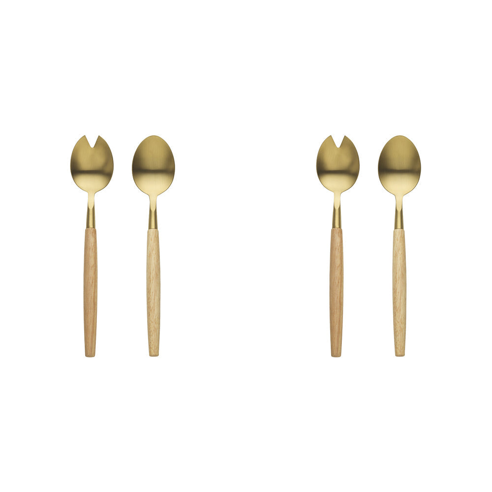 Ecology Rubberwood & Stainless Steel Alto Salad Server Set Gold 27.5cm (4 Pieces)