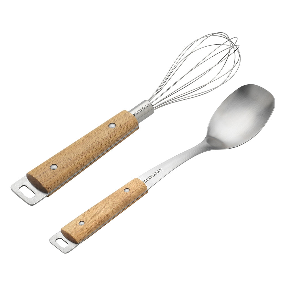 Ecology Provisions Acacia/Stainless Steel Whisk & Serving Spoon Mixing Set (2 Pieces)