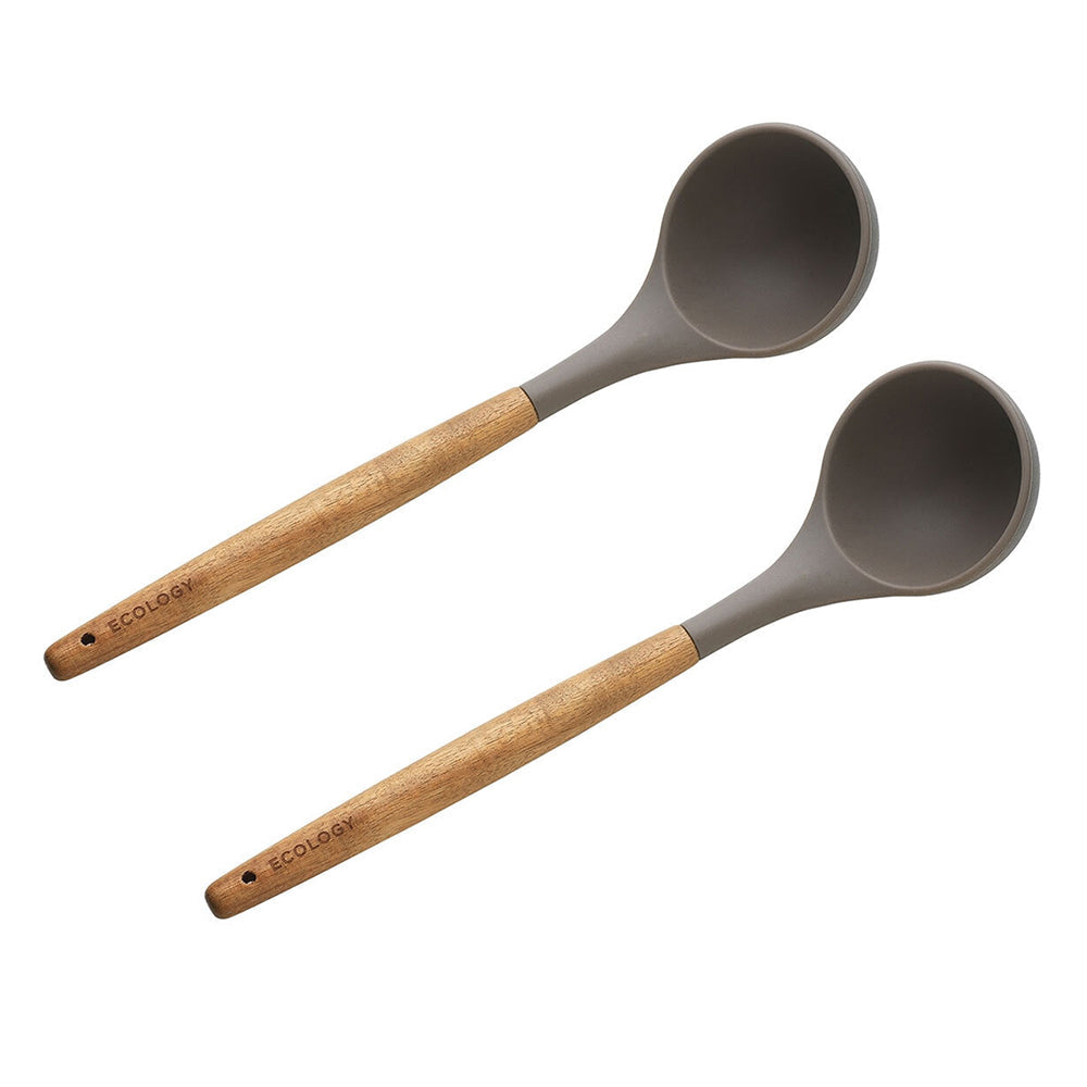 Ecology Acacia 32cm Wood Silicone Ladle Kitchen Food Cooking Utensil Gry/brn (2 Pack)