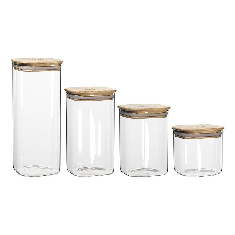 Ecology Pantry Square Glass Canisters w/ Bamboo Lid (4 Pieces)