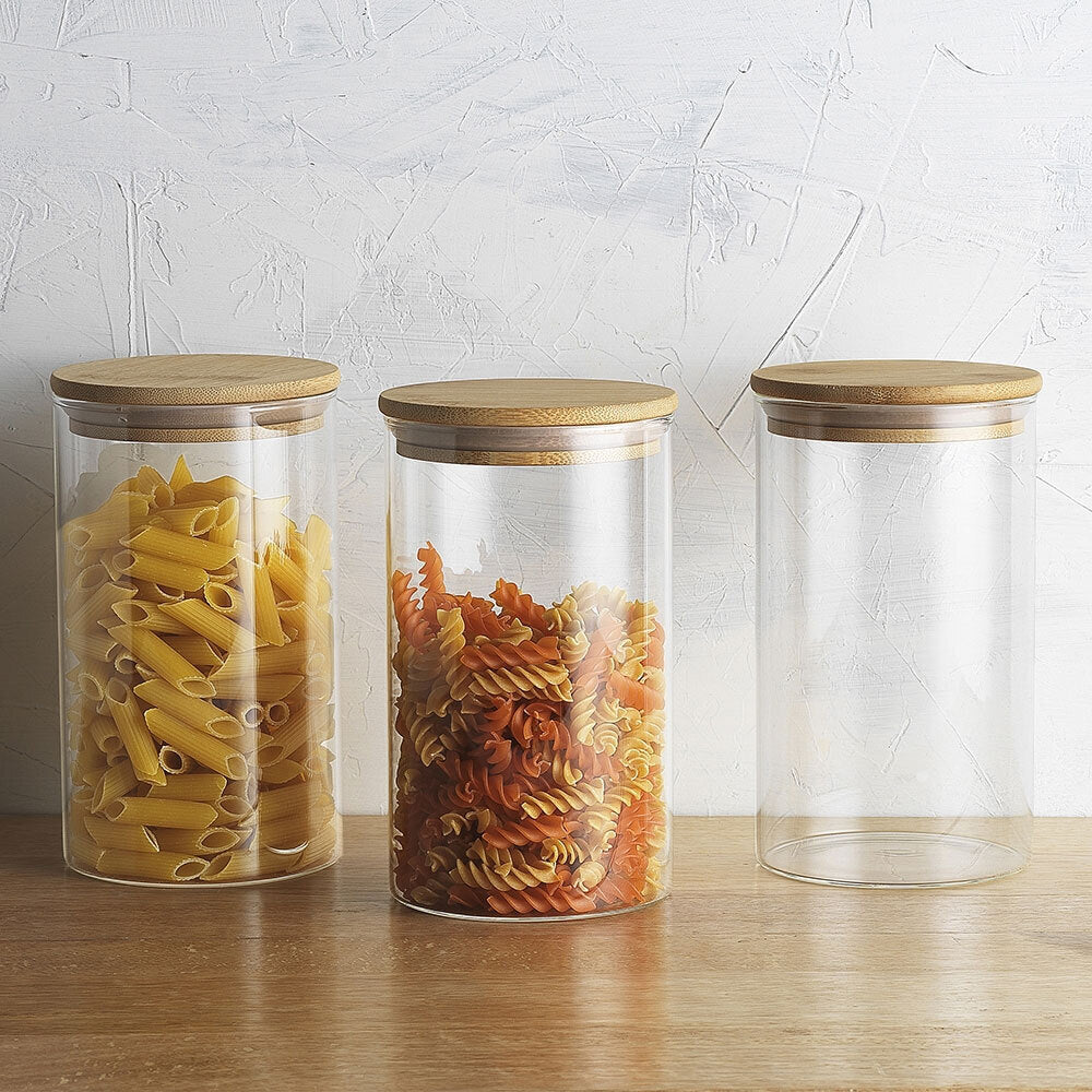 Ecology Pantry Round Canisters Glass Food Containers/Storage w/ Bamboo Lid (3 Pieces) — image 3