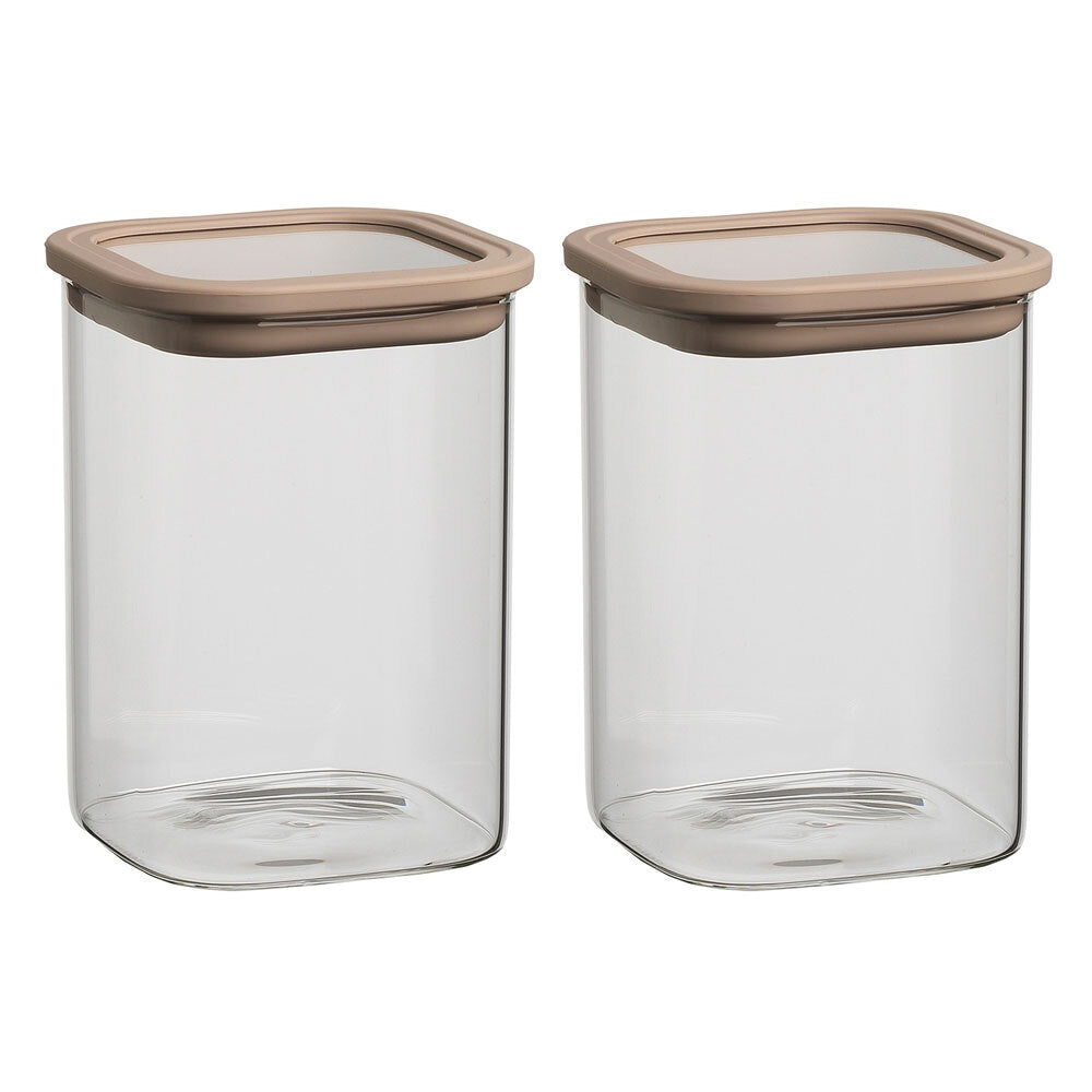 Ecology Store Square 1.1L/15cm Glass Canister w/ Lid Container Storage Clear (2 Pack)