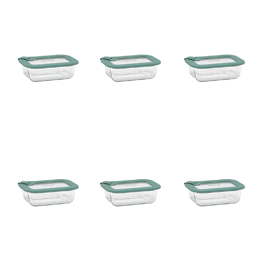 Ecology Store Rectangle Clear Glass Food Storage Container 370ml Eucalyptus (6 Pack)