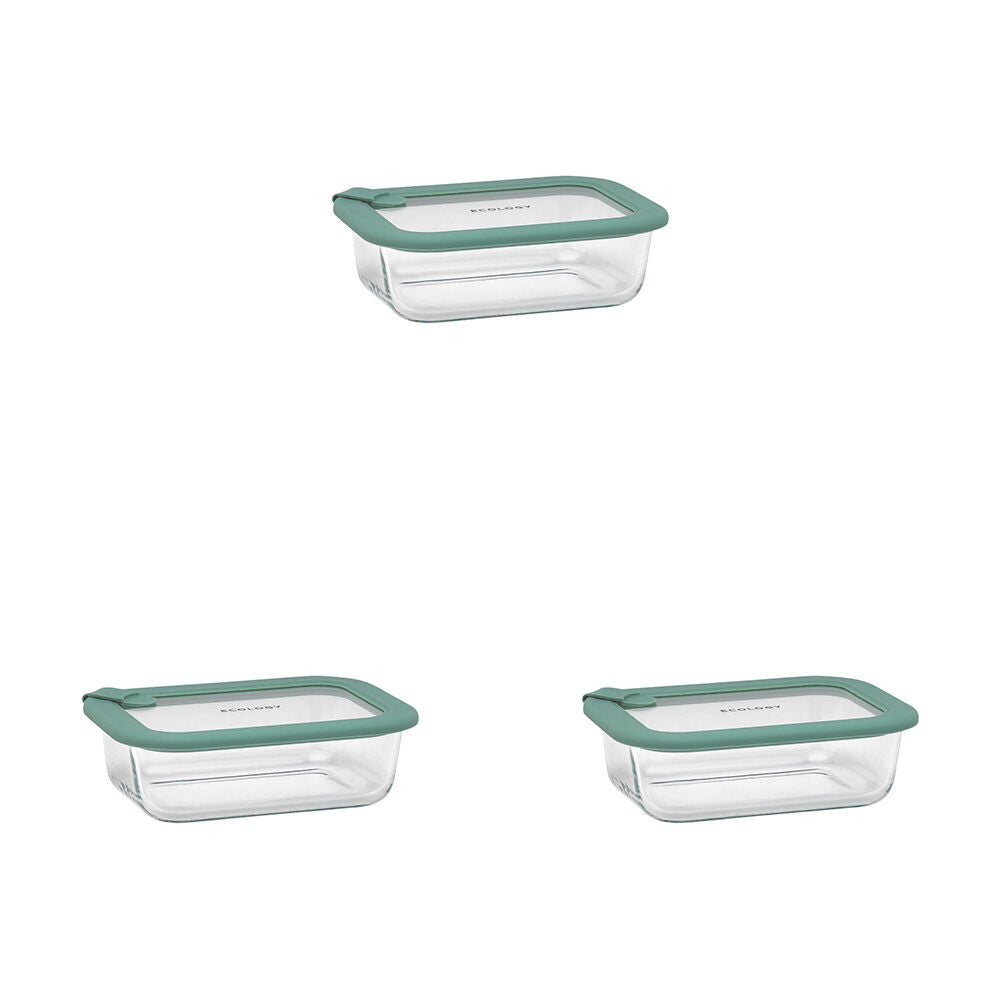 Ecology Store Rectangle Clear Glass Food Storage Container 640ml Eucalyptus (3 Pack)