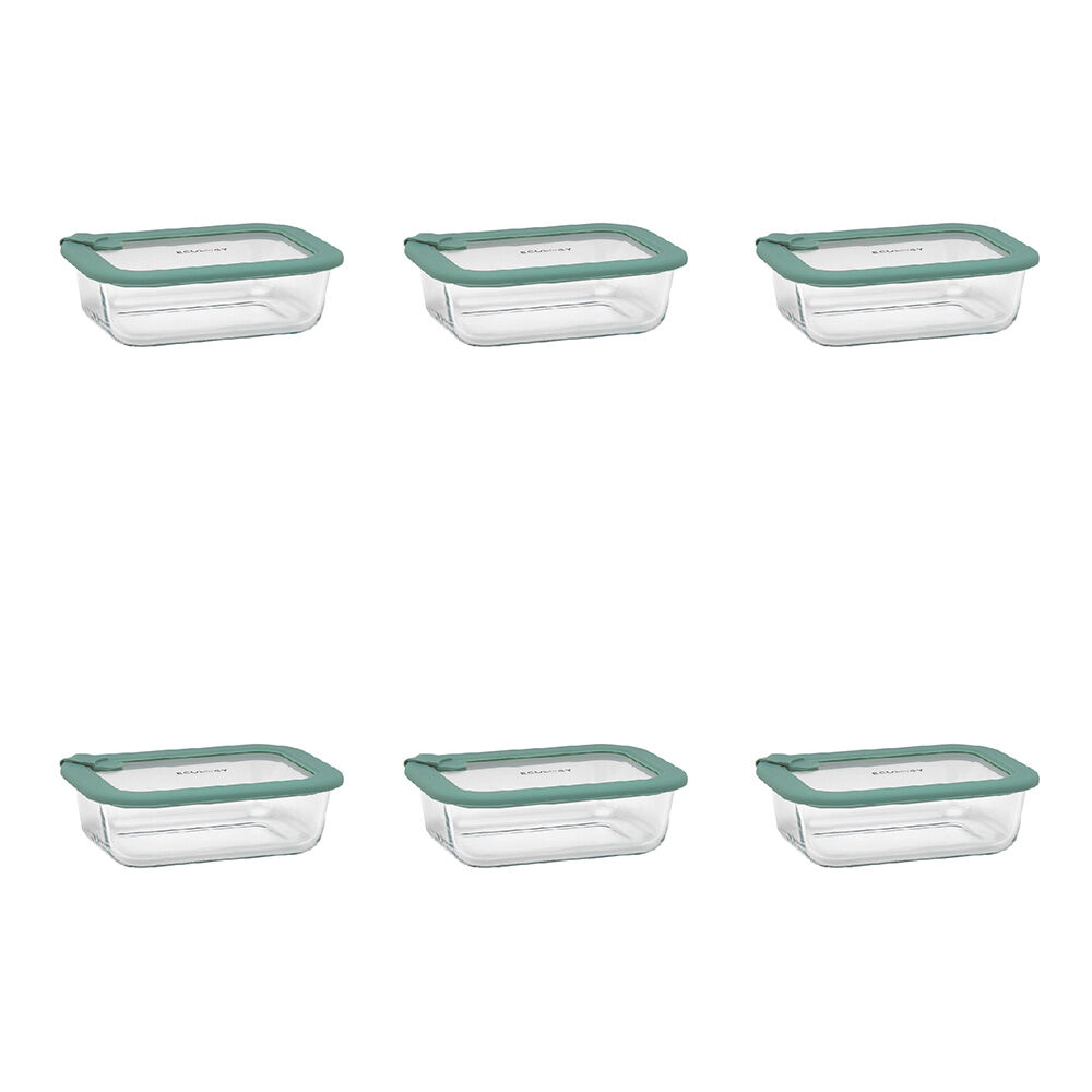 Ecology Store Rectangle Clear Glass Food Storage Container 640ml Eucalyptus (6 Pack)