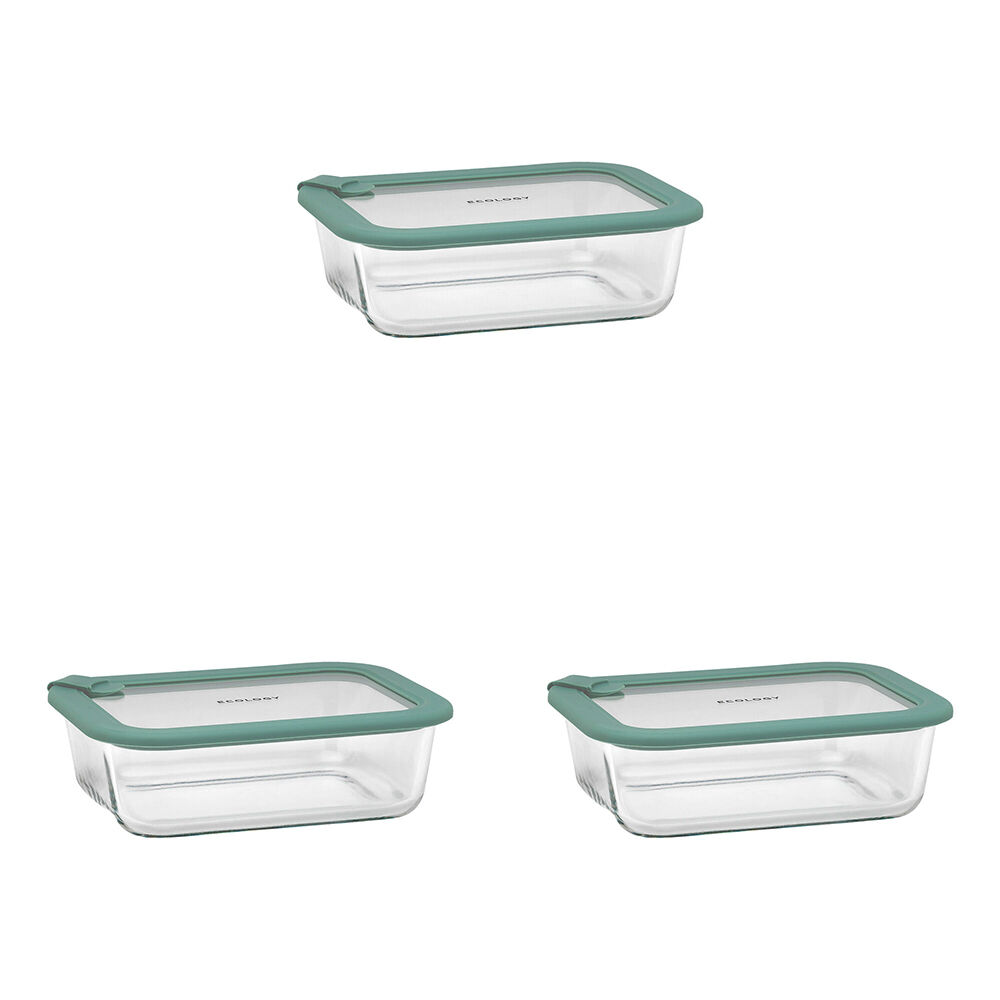 Ecology Store Rectangle Clear Glass Food Storage Container 1050ml Eucalyptus (3 Pack)
