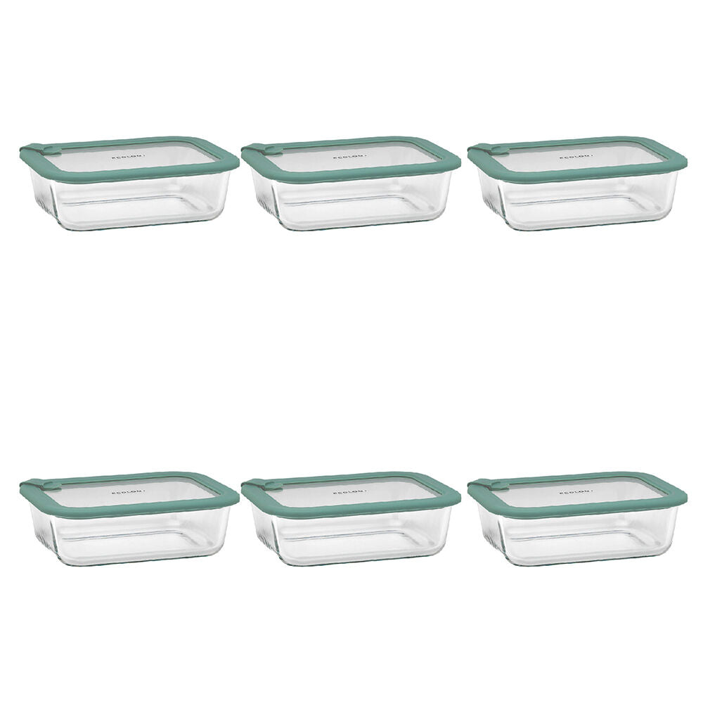 Ecology Store Rectangle Clear Glass Food Storage Container 1050ml Eucalyptus (6 Pack)