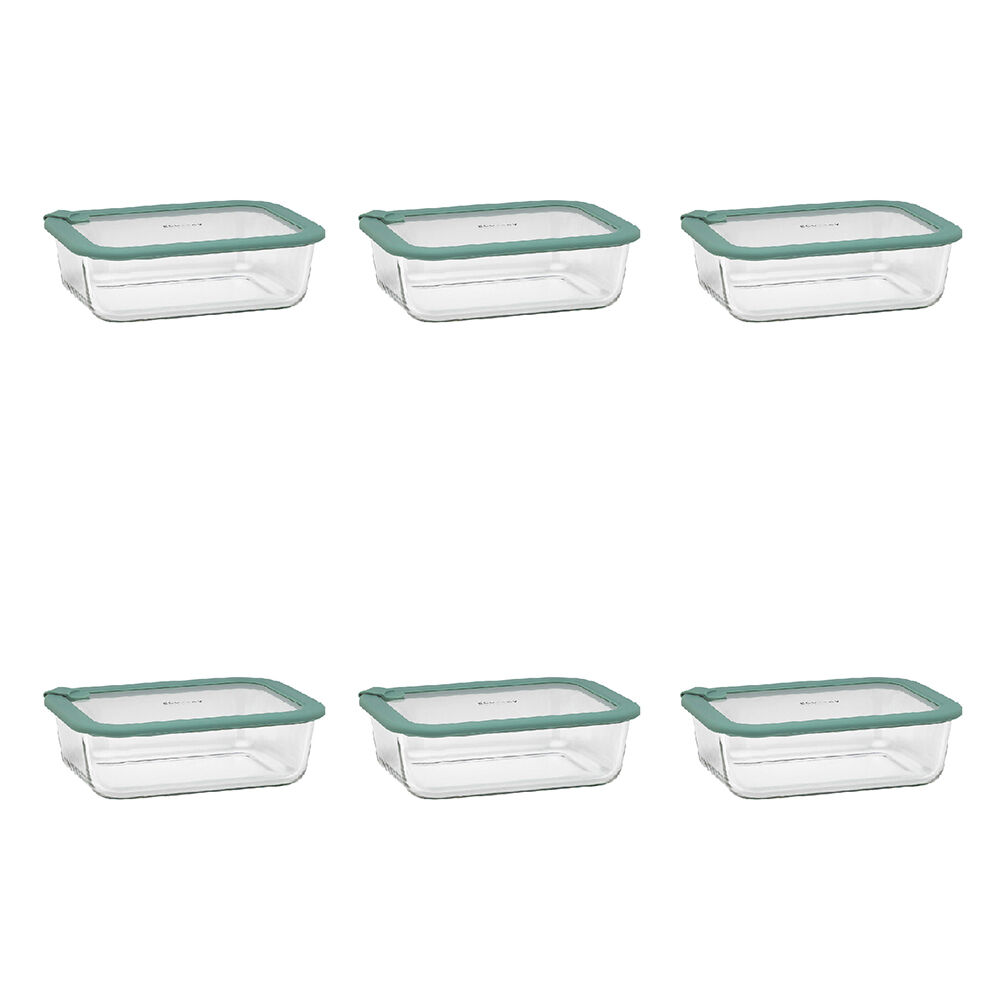 Ecology Store Rectangle Clear Glass Food Storage Container 1520ml Eucalyptus (6 Pack)