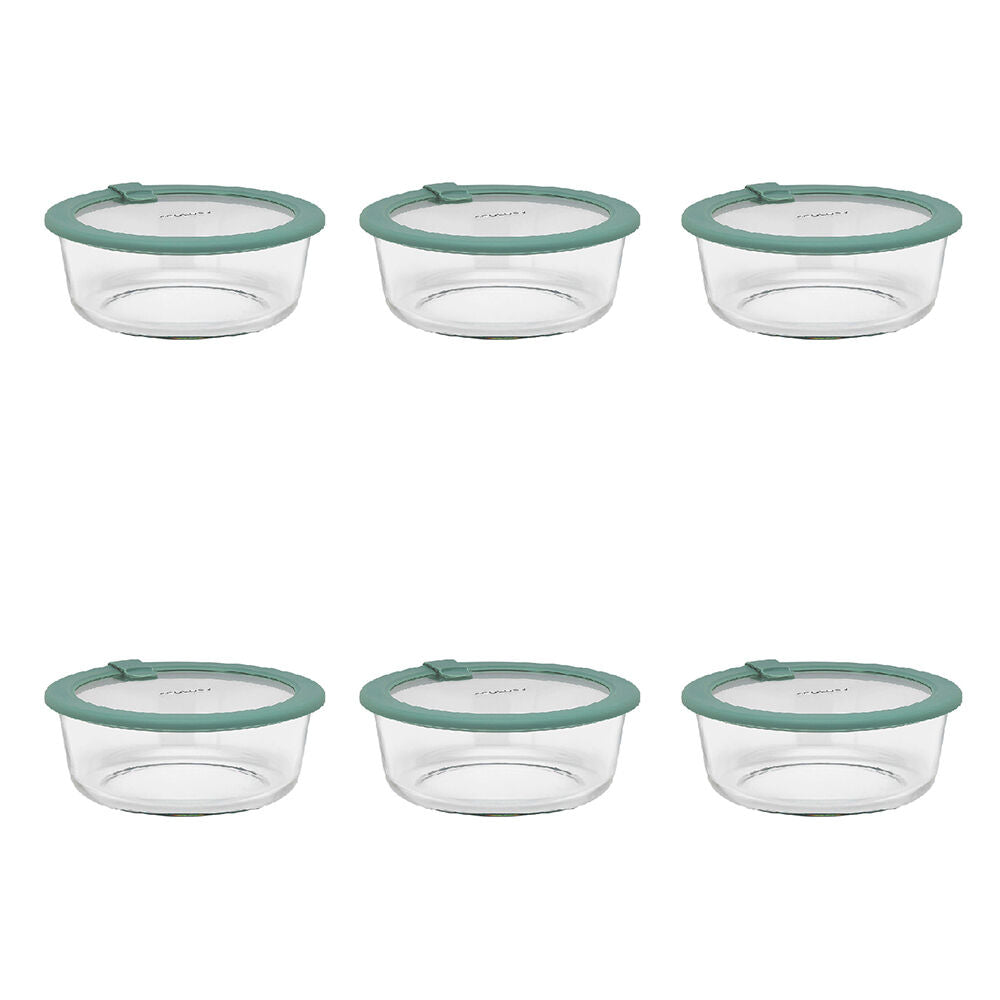 Ecology Store Round Clear Glass Food Storage Container 950ml Eucalyptus (6 Pack)