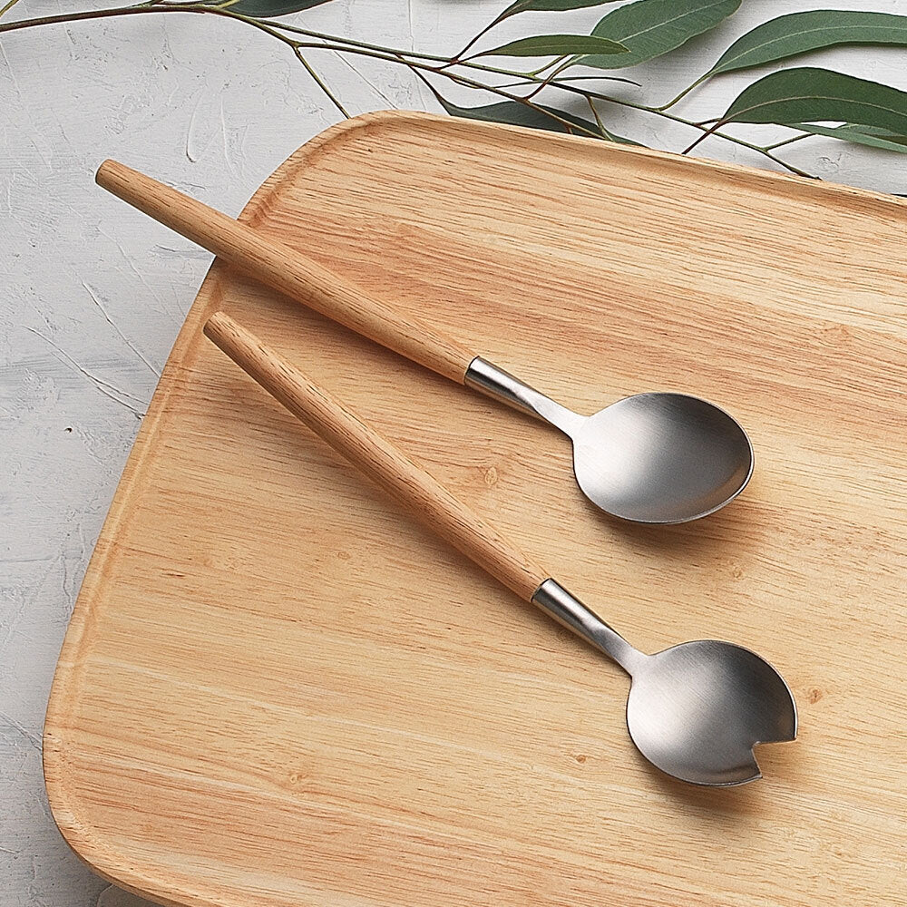 Ecology Alto Stainless Steel/Rubberwood Salad Servers Utensils Set Natural (2 Pieces) — image 3