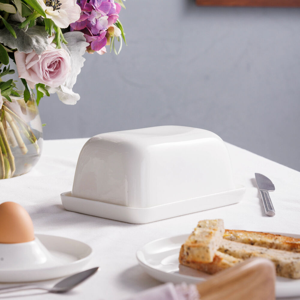 Ecology Fine Bone China Canvas Kitchen Butter Storage Dish w/ Tray - White — image 2