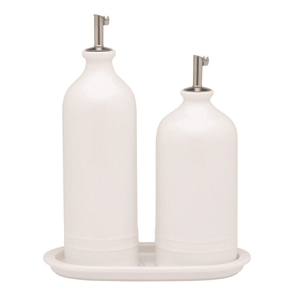 Ecology Signature Porcelain Kitchen Oil & Vinegar Serveware Set - White