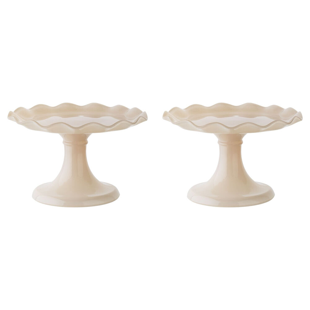 Ecology Soda Lime Glass Ruffle Fluted Edged Cake Stand 20 x 12.5cm Pink Salt (2 Pack)