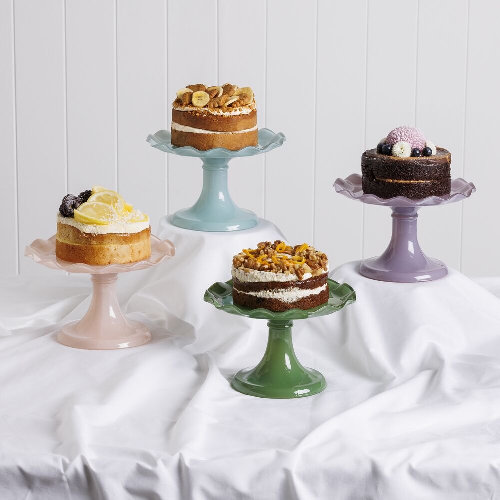 Ecology Soda Lime Glass Ruffle Fluted Edged Cake Stand 20 x 12.5cm Pink Salt (2 Pack) — image 4