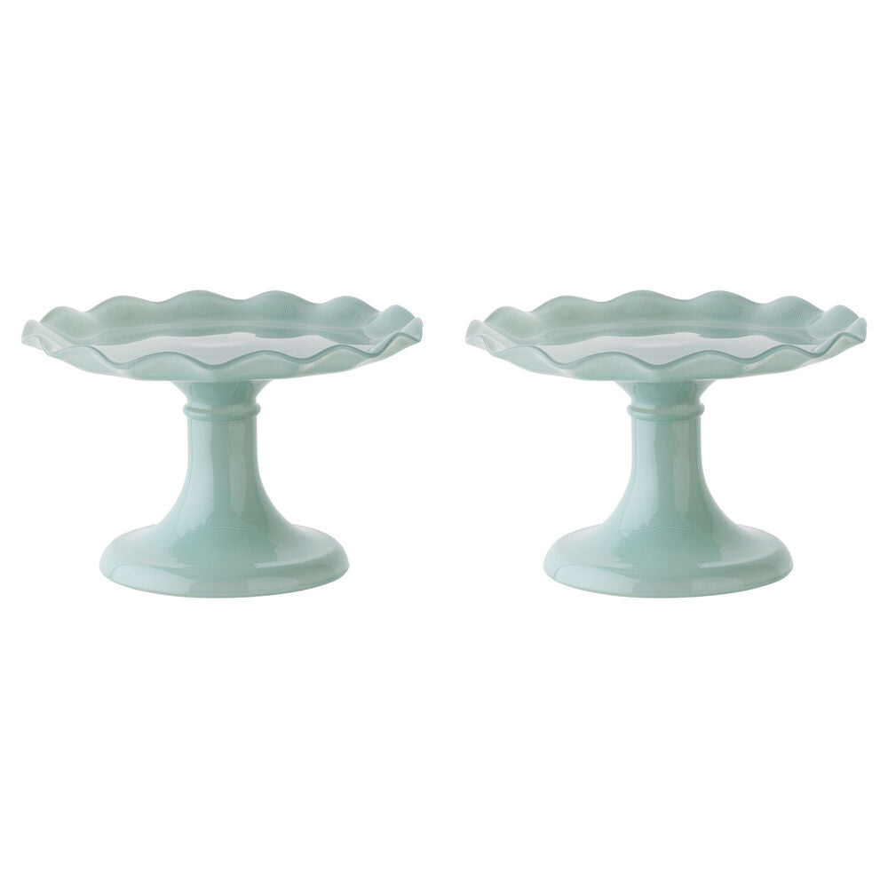 Ecology Soda Lime Glass Ruffle Fluted Edged Cake Stand 20 x 12.5cm Midday (2 Pack)