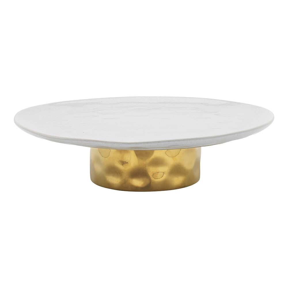 Ecology Speckle Stoneware Footed Cake Stand Dessert Holder 32cm Milk/Gold