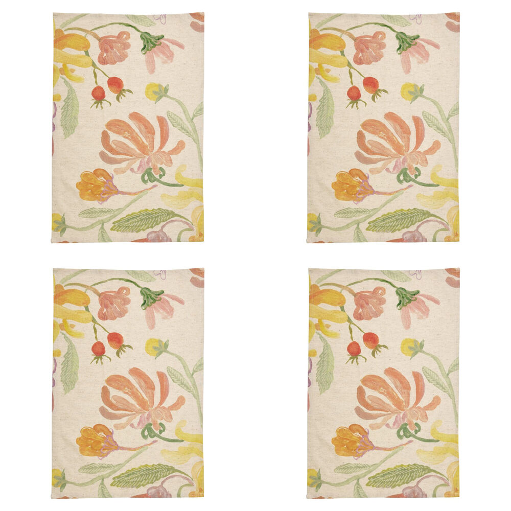 Ecology Hand-Painted Midsummer Cotton/Linen Tea Towel 180gsm Multi-Coloured (4 Pack)
