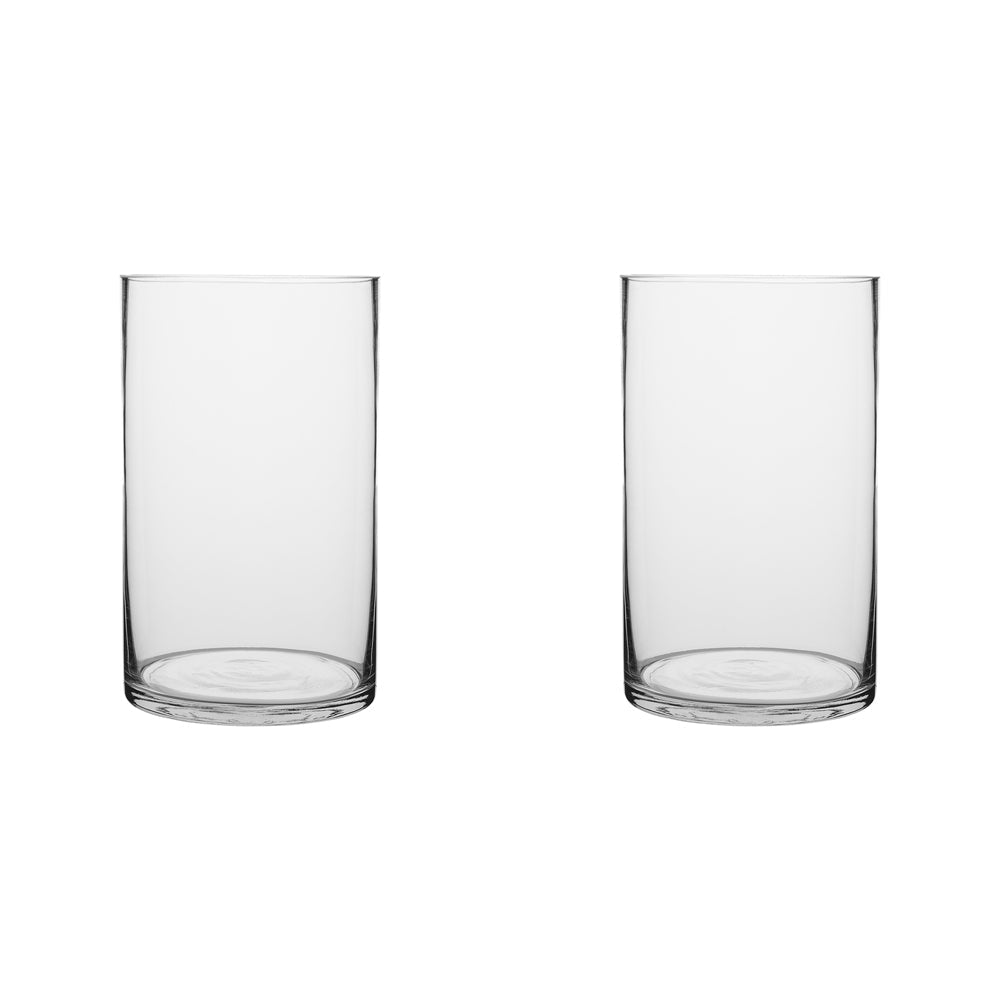 Ecology Fleur Wide Cylinder Glass Home Vase Decorative Flower Vessel 25cm (2 Pack)