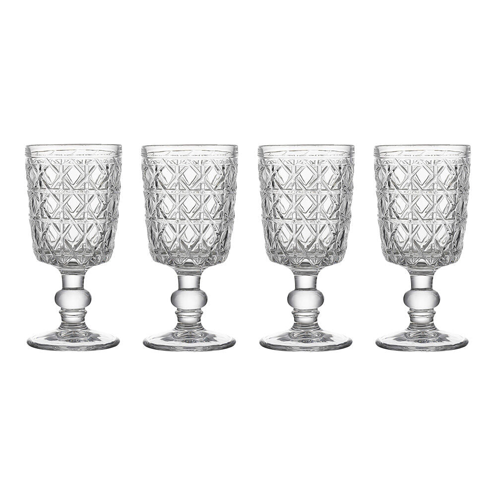 Ecology Rattan Stemmed 265ml Glass Goblet Drinking Cup Glassware Set Clear (4 Pieces)
