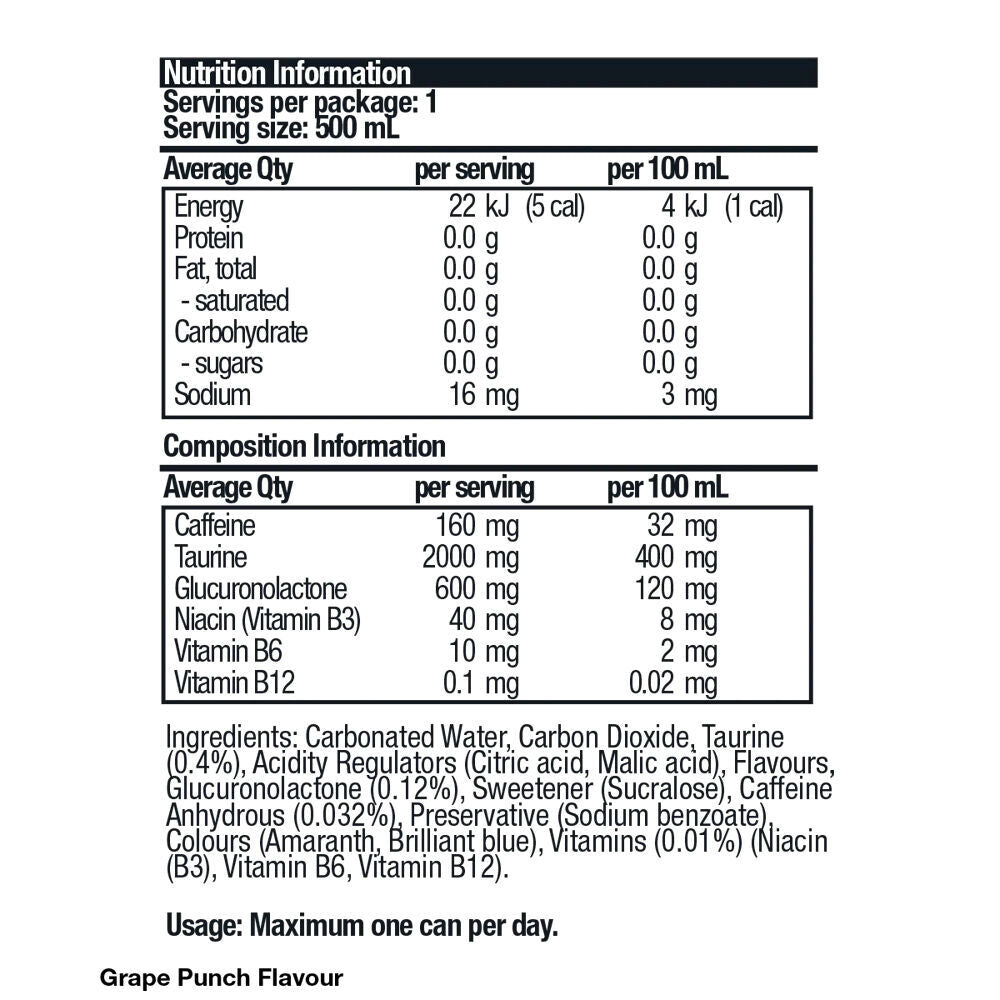BSc 12PK BSc Pre-Workout Energy Drink Can Sugar Free 500ml Grape Punch (2 Pack) — image 5