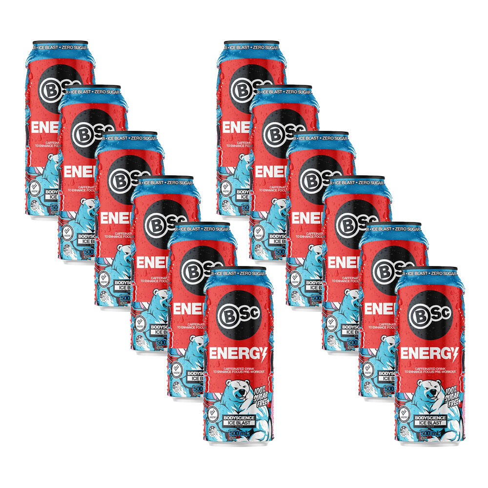 BSc Pre-Workout Energy Drink Can Sugar Free 500ml Ice Blast (12 Pack)