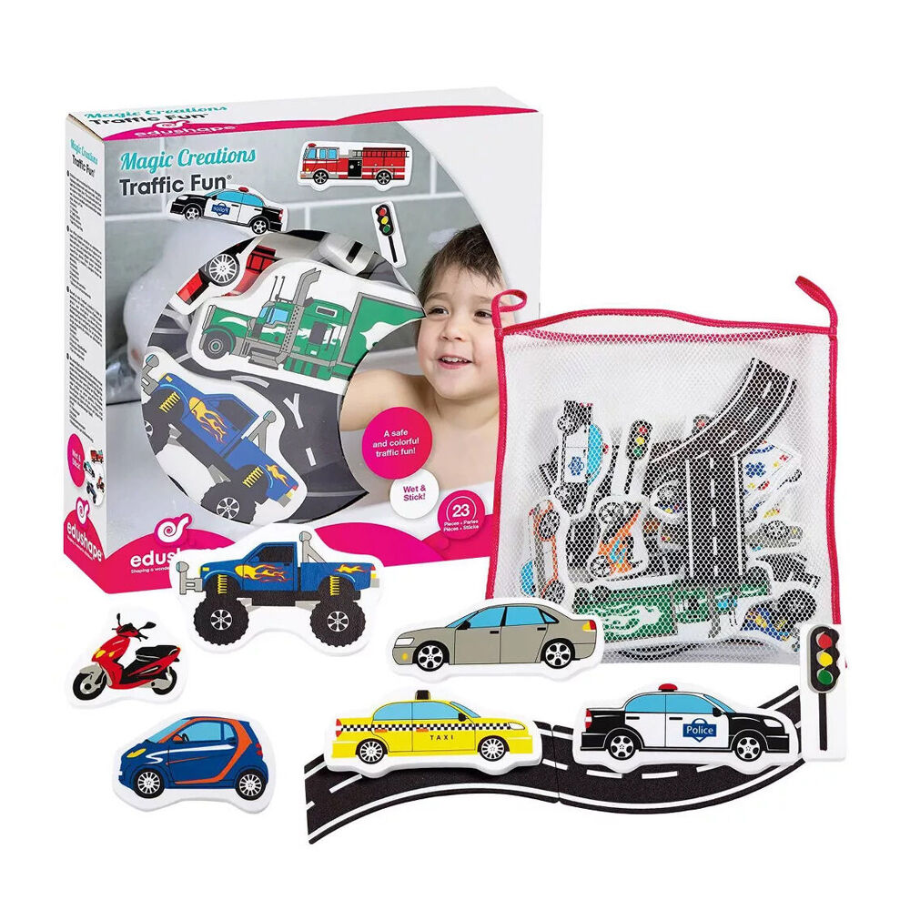 Edushape Kids 3y+ Foam Bath Vehicle Toy Set Magic Creatons Tub Fun Traffic
