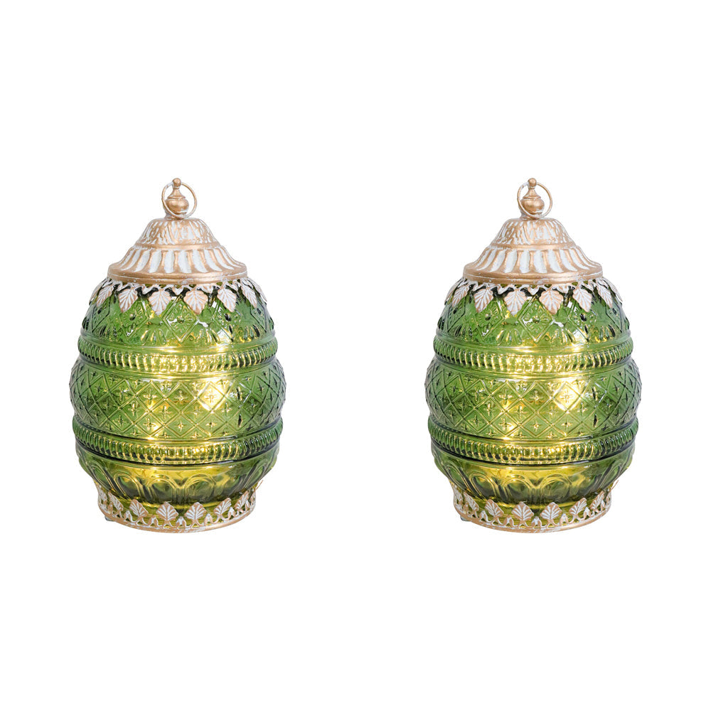 LVD Lantern LED Moroc Avocado Decorative Lighting Tabletop 18.5cm Home Decor (2 Pack)
