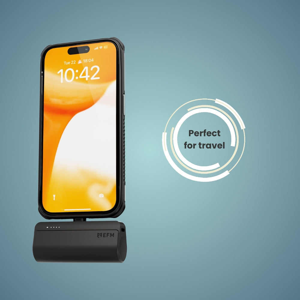 Efm Power On-The-Go USB-C 5000mAh Power Bank Charger For Samsung/Google Black