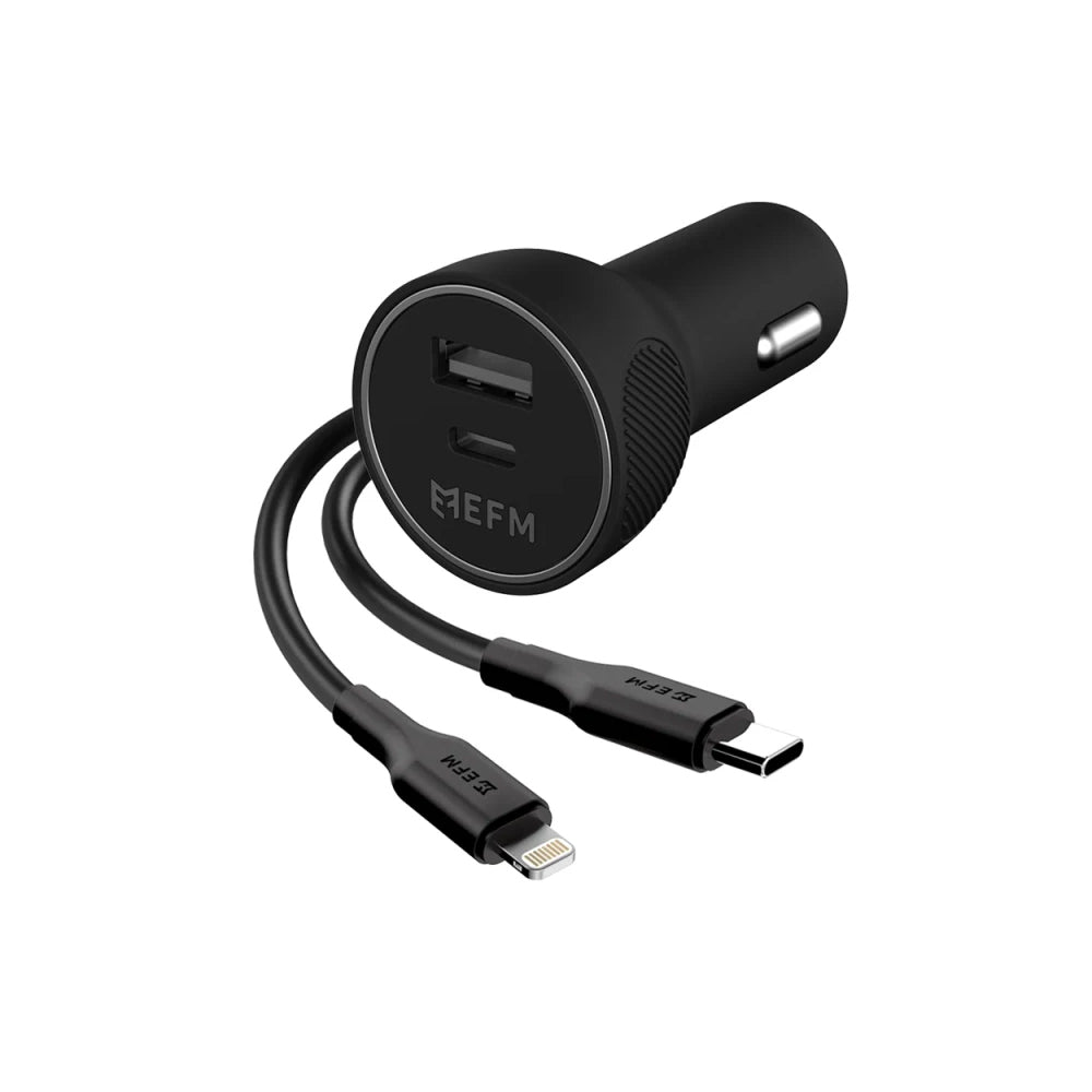 Efm 39W Dual Output Fast Car Charger Type-C to Lightning Cable MFI-Certified