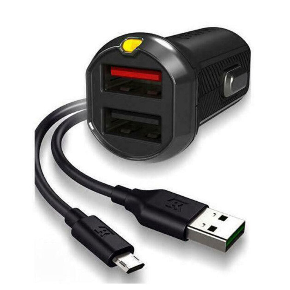 Efm 17W 3.4A Dual Car Rapid Charger/Charge w/ Flipper USB to Micro USB Black
