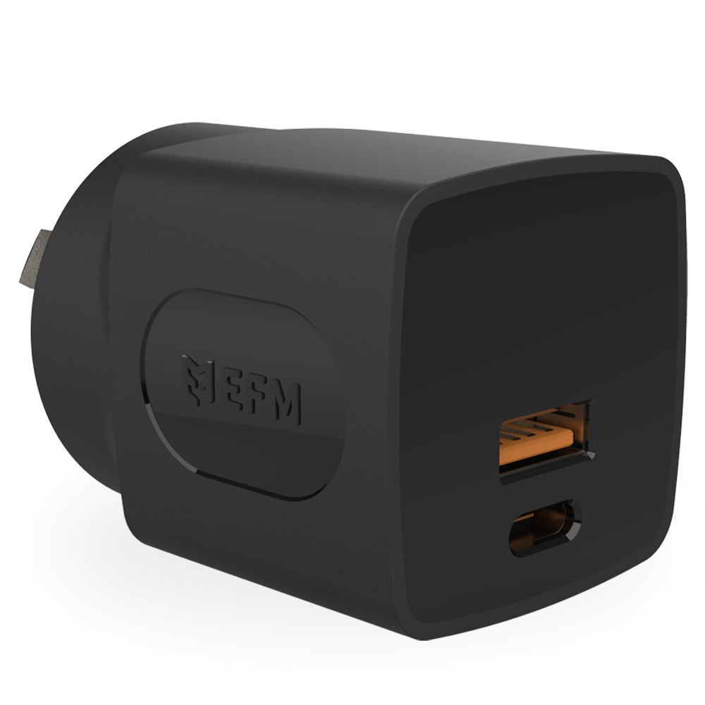 Efm 30W Dual Port Wall Power Charger For Mobile Phones/Smart Watch Tablets Black